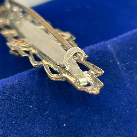 Art Nouveau Bar Pin Brooch Mother of Pearl and Crystal Rhinestones Rare Antique - Picture 10 of 11